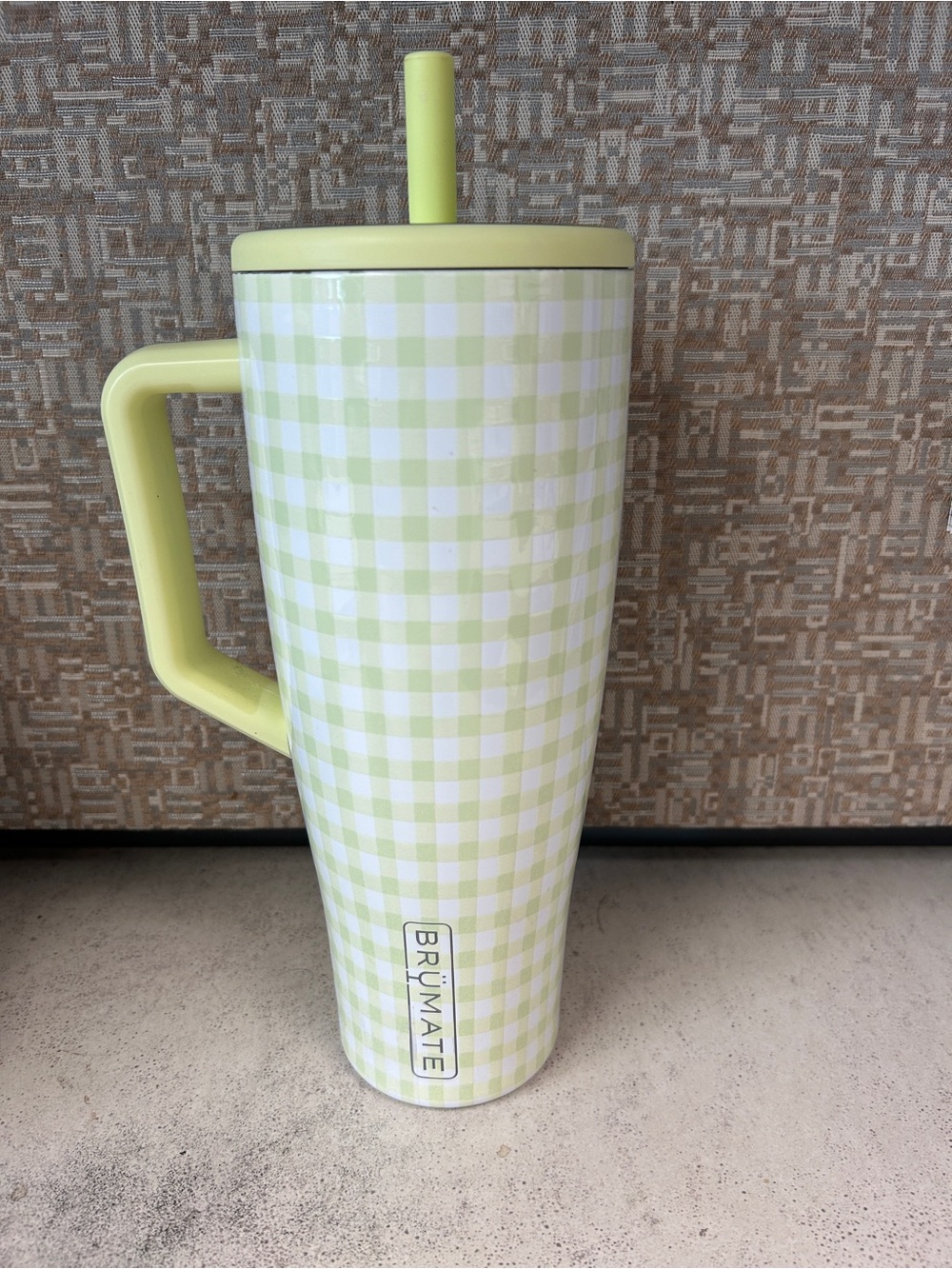 BrüMate Lemon Gingham Travel Tumbler with Handle & Straw